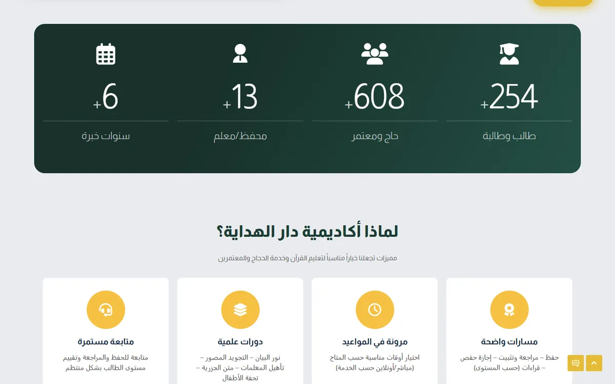 موقع أكاديمية دار الهداية — تحفيظ القرآن وخدمات الحج والعمرة — 4