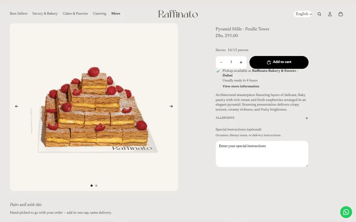 Raffinato — متجر Shopify فاخر لمخبوزات وحلويات وكاترينج في دبي بلغتين — 3